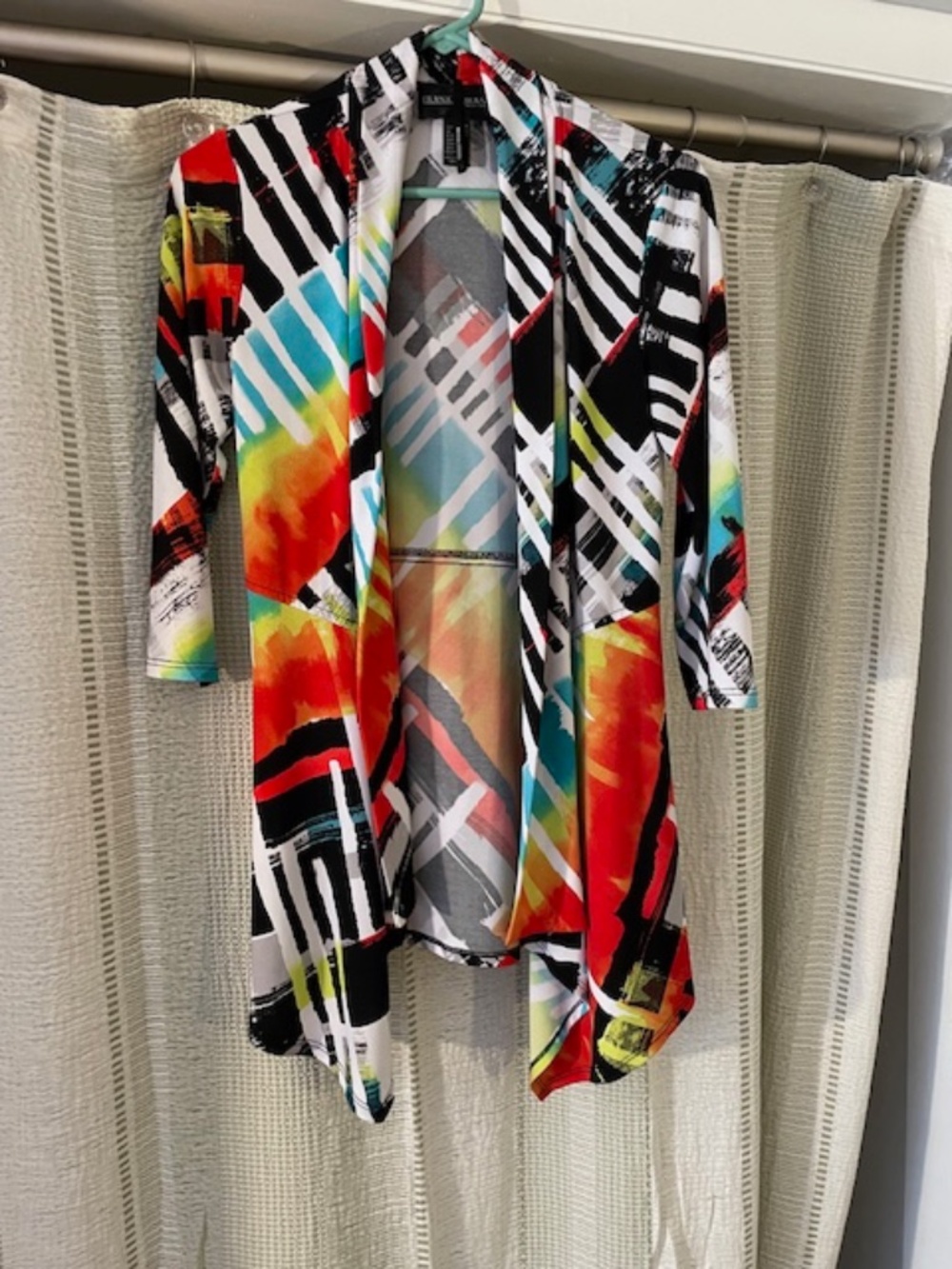 Frank Lyman Design Abstract Open Front Waterfall Cardigan Jacket Size 4